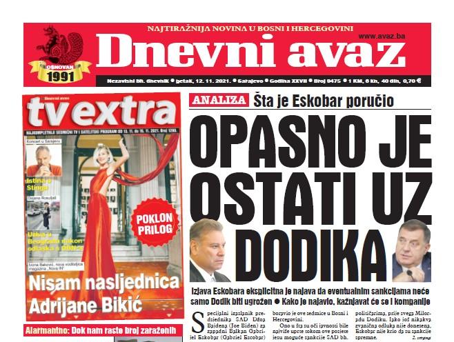 Danas u "Dnevnom avazu": Opasno je ostati uz Dodika