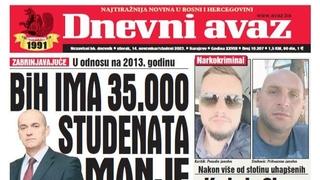 U današnjem "Dnevnom avazu" čitajte: BiH ima 35.000 studenata manje