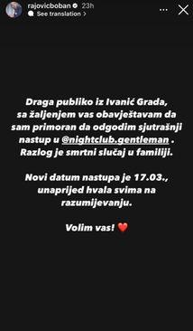 Objava Rajovića na Instagramu - Avaz