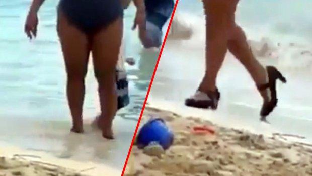 Žena na plaži prošetala u štiklama pa postala hit na internetu