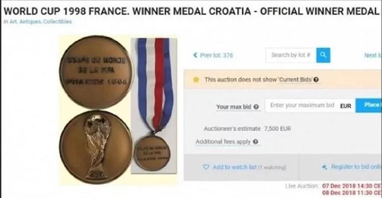 Bronzana medalja Hrvatske sa SP-a 1998. otkupljena za 7.500 eura