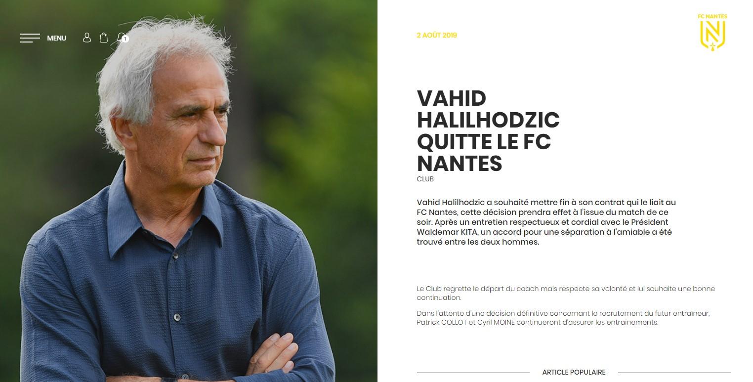Zvanično: Vahid Halilhodžić nije više trener Nanta