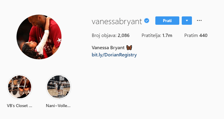 Vanesin profil na Instagramu - Avaz