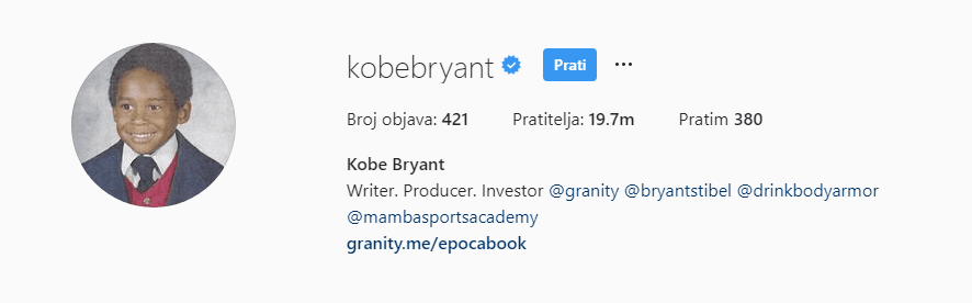 Kobijev profil na Instagramu - Avaz