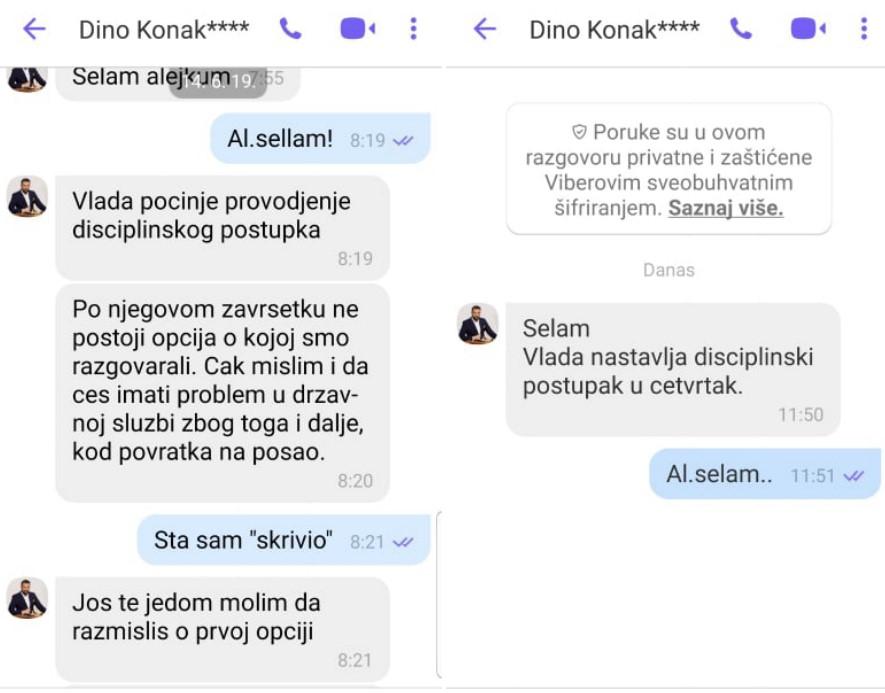 Poruke koje je Konaković upućivao Džihiću putem Vibera tražeći od njega da podnese ostavku i prepusti mu Upravu civilne   zaštite KS - Avaz