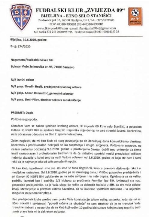 Otvoreno pismo FK Zvijezda 09 - Avaz