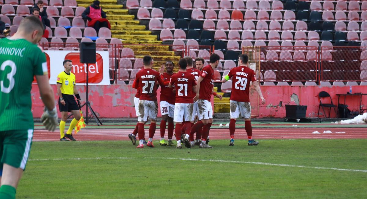 Slavlje igrača Sarajeva nakon postignutog gola Fanima - Avaz