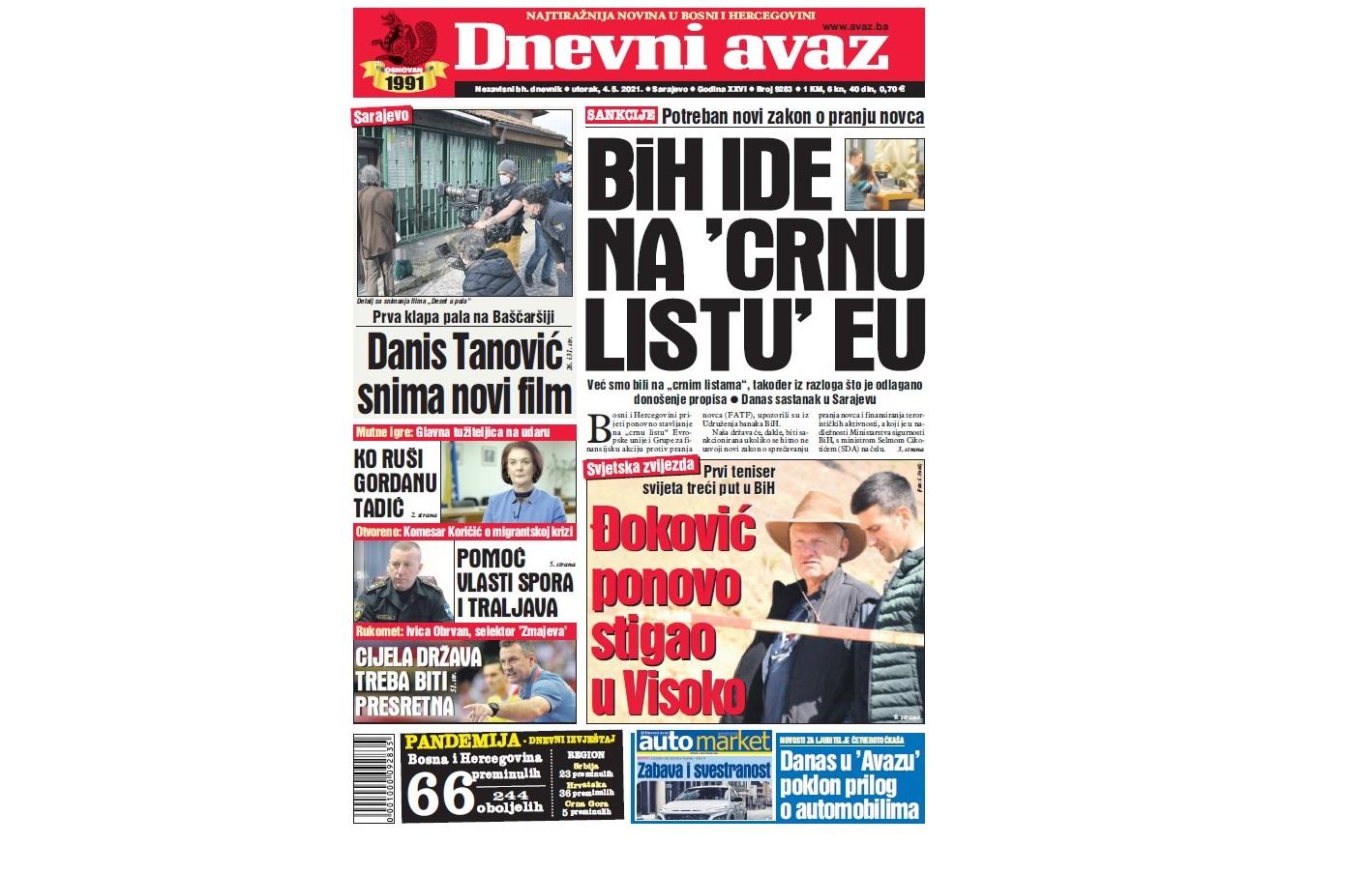 Danas u "Dnevnom avazu" čitajte: BiH ide na "crnu listu" EU