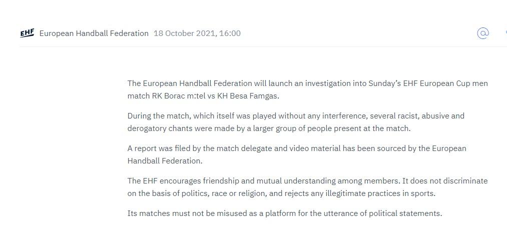 EHF objavio da pokreće istragu - Avaz