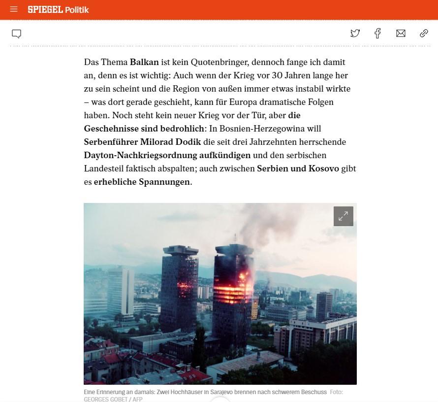 Dio objave uglednog njemačkog sedmičnika Der Spiegel - Avaz