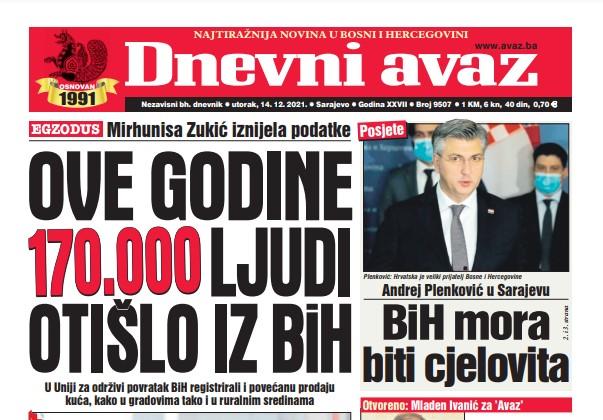 Danas u "Dnevnom avazu" čitajte: Ove godine 170.000 ljudi otišlo iz BiH