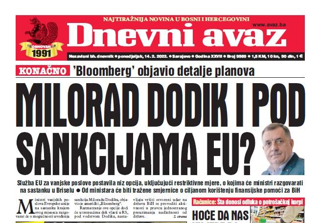Danas u "Dnevnom avazu" čitajte: Milorad Dodik i pod sankcijama EU?