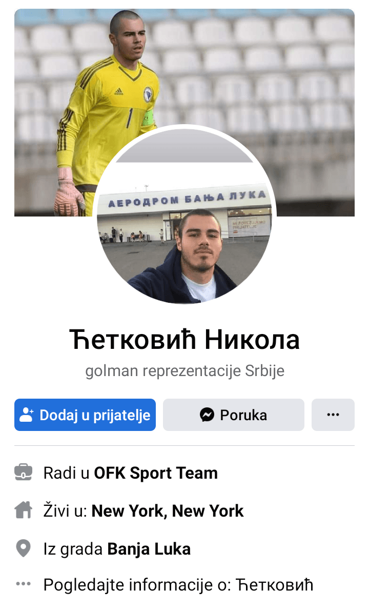 Ćetkovićev profil na Facebooku - Avaz