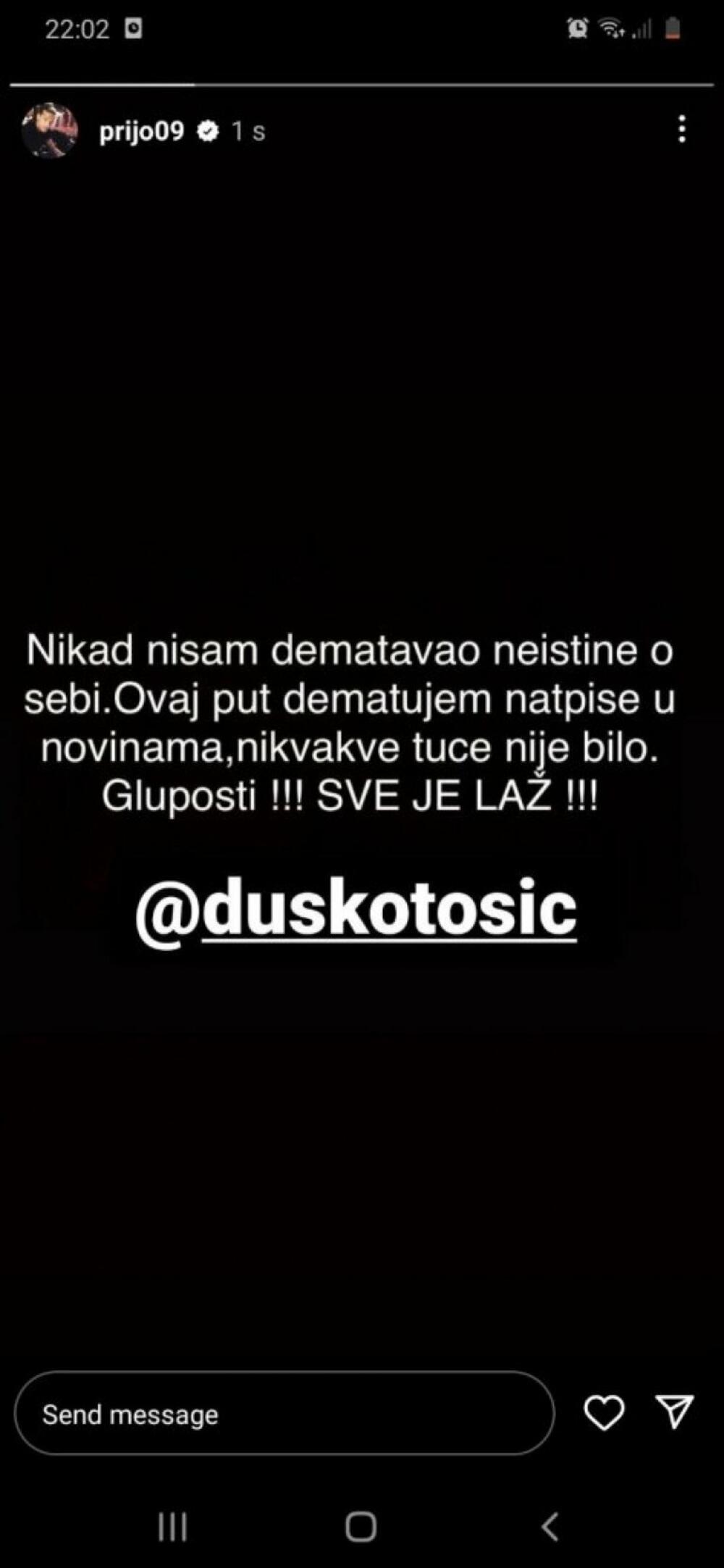 Objava Prijovića na Instagramu - Avaz