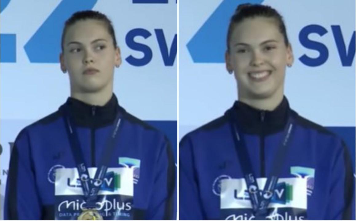 Nakon što je Lani Pudar dodijeljena zlatna medalja, himna BiH prekinuta: Plivačica se šokirala, pa slatko nasmijala