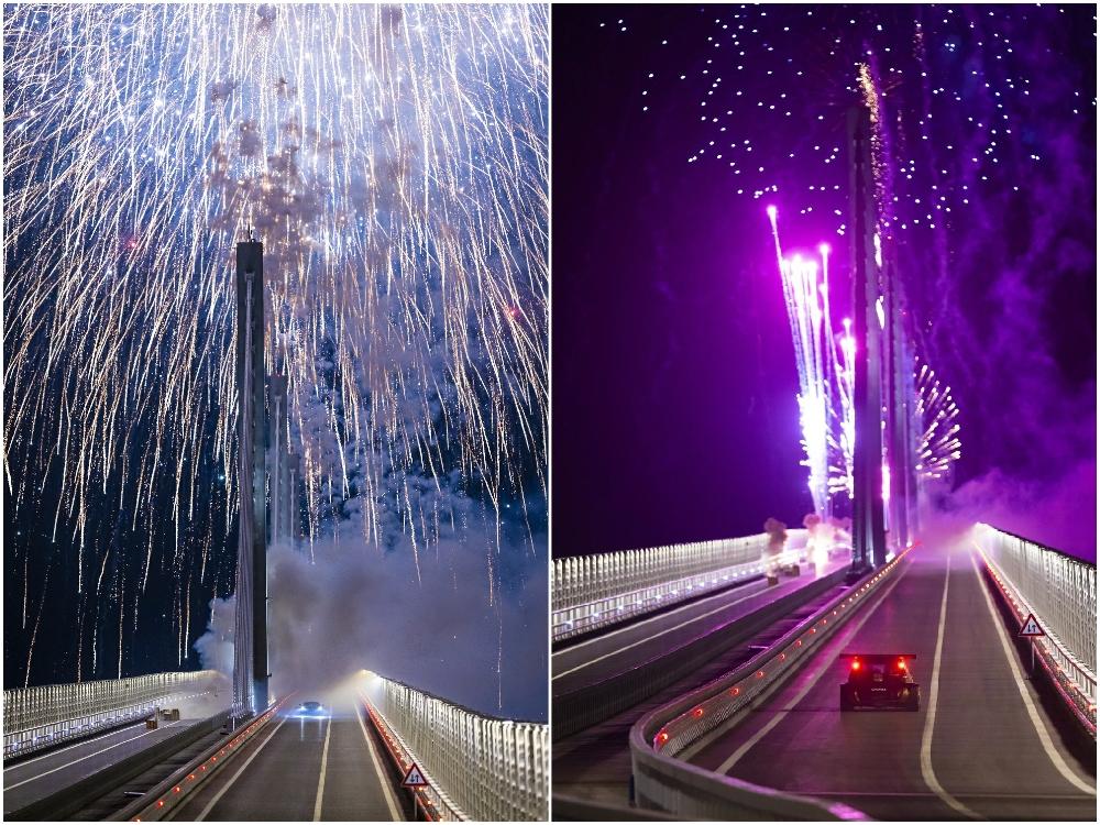 Impresivne fotografije: Rimčeva Nevera i Pulićev bolid vozili Pelješkim mostom