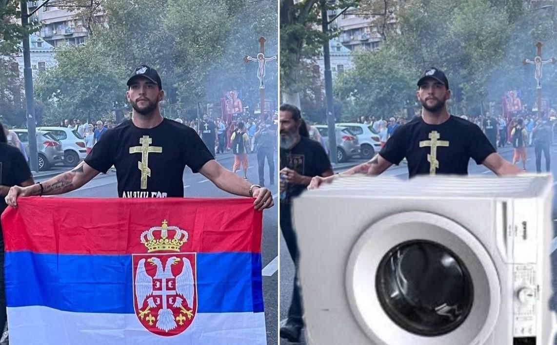 Na Twitteru objavljenja fotografija Ražnjatović na kojoj nosi zastavu Srbije i veš mašinu - Avaz