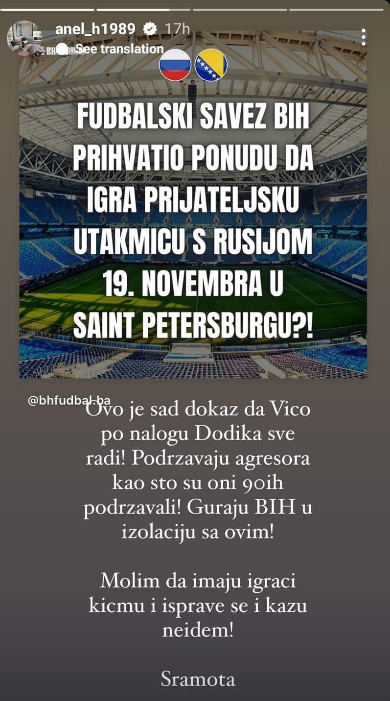 Objava Hadžića na Instagramu - Avaz