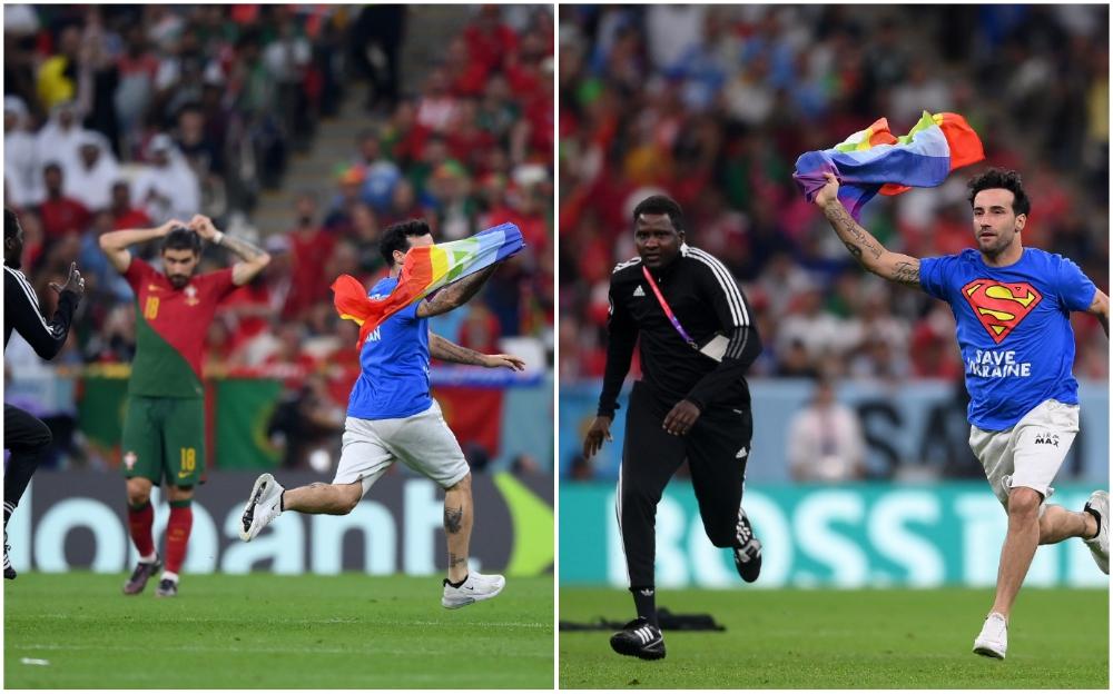 Navijač utrčao na teren sa LGBT zastavom i nakratko prekinuo duel Portugal - Urugvaj
