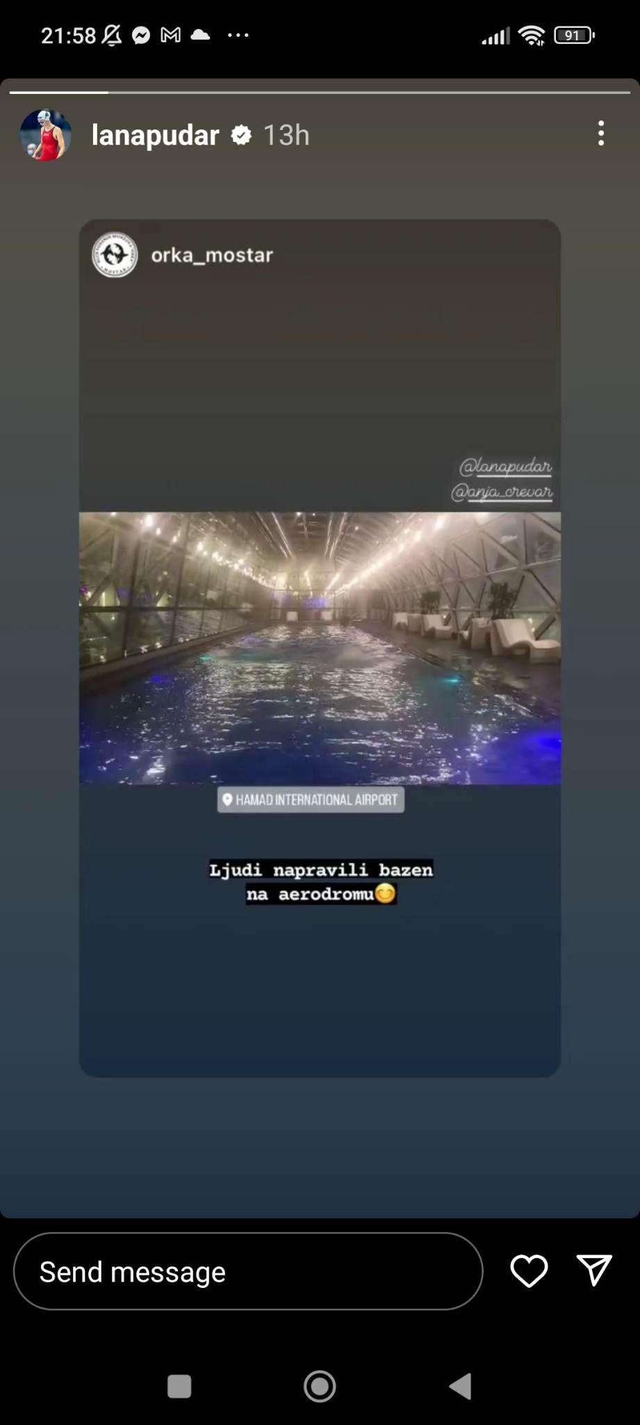 Lana Pudar odradila trening na aerodromu u Dohi: U svom gradu još uvijek nema bazena