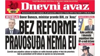 U današnjem "Dnevnom avazu" čitajte: Bez reforme pravosuđa nema EU