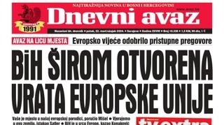 U današnjem "Dnevnom avazu" čitajte: BiH širom otvorena vrata Evropske unije