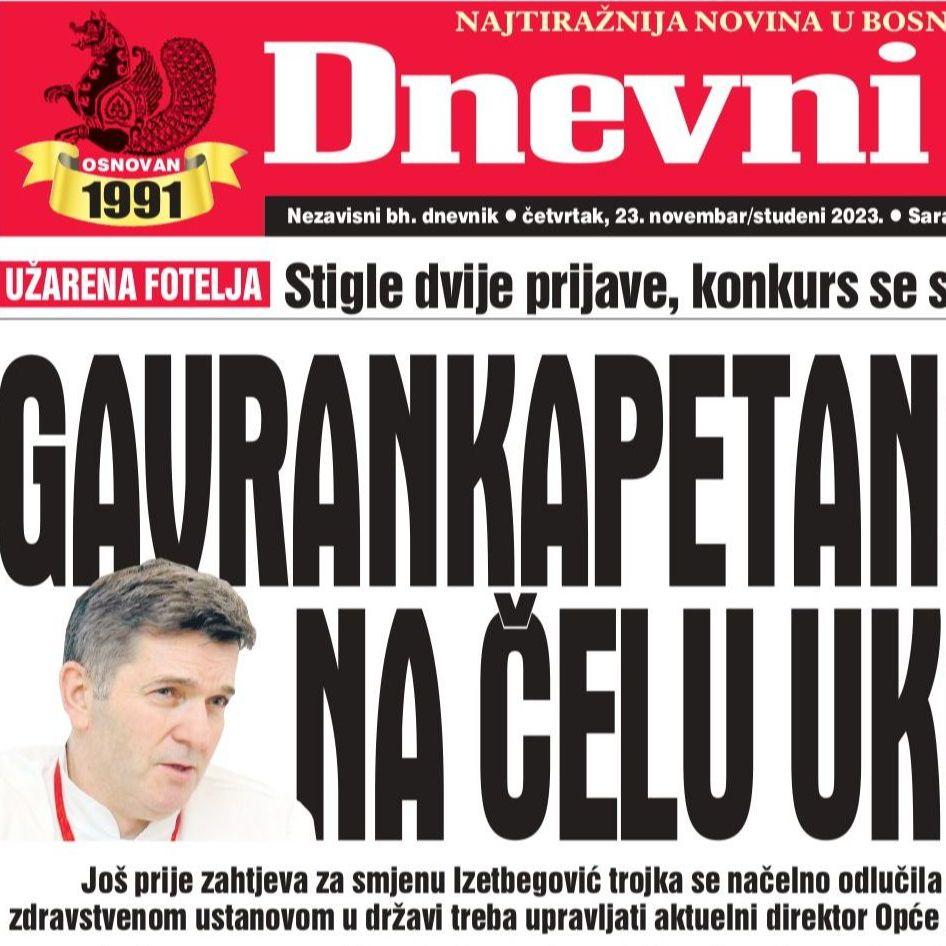 U današnjem "Dnevnom avazu" čitajte: Gavrankapetanović na čelu UKC-a?