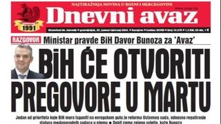 U današnjem "Dnevnom avazu" čitajte: BiH će otvoriti pregovore u martu