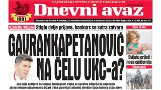 U današnjem "Dnevnom avazu" čitajte: Gavrankapetanović na čelu UKC-a?