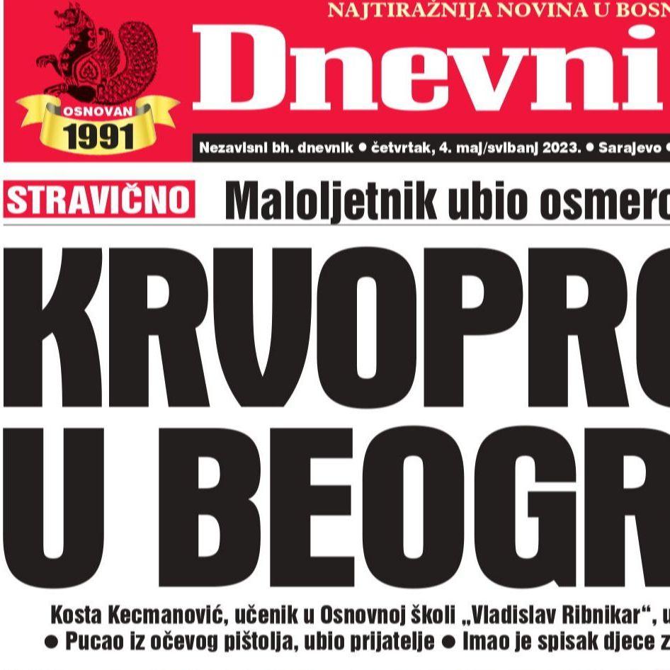 U današnjem "Dnevnom avazu" čitajte: Krvoproliće u Beogradu!