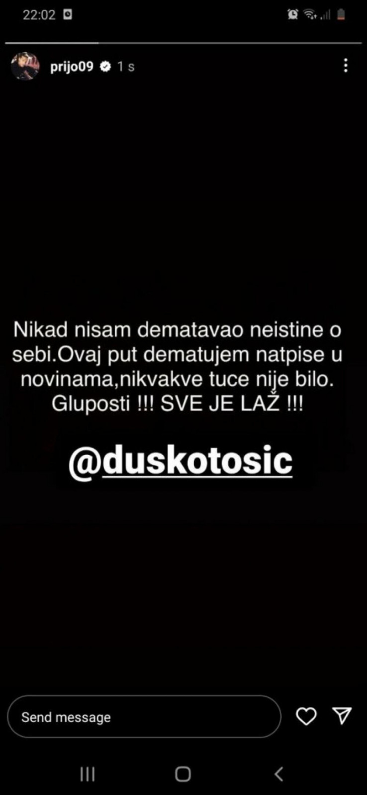 Objava Prijovića na Instagramu